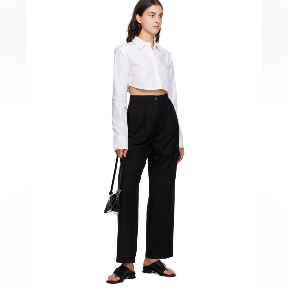 The Frankie Shop Uma Cropped Button-Up Shirt - Khaki, size M (fits like a small)